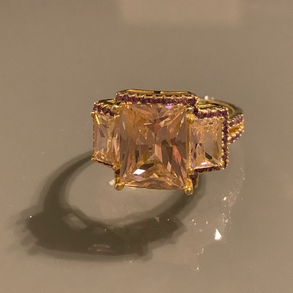 Savvy Cie 18K Gold Vermeil Radiant Cut 3Stone Ring - Picture 7 of 16